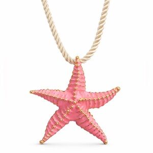 Pink Starfish Pendant Necklace - Gold Trim